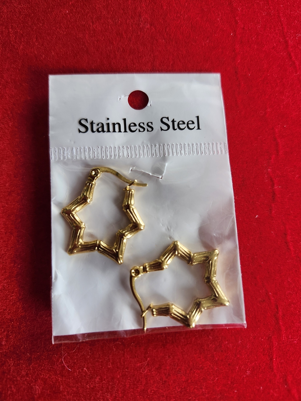 Stainless Steel Gold Star-Shaped Hoop Earrings